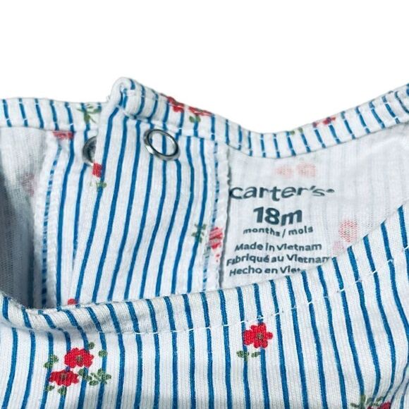 Carter’s Baby One piece W/ Blue Stripes and Red Flowers Size 18 Months - Picture 3 of 6